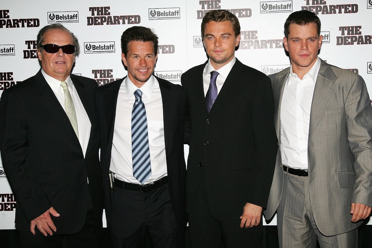 Jack Nicholson, Mark Wahlberg, Leonardo DiCaprio, and Matt Damon pose for cameras at the premiere of 'The Departed'