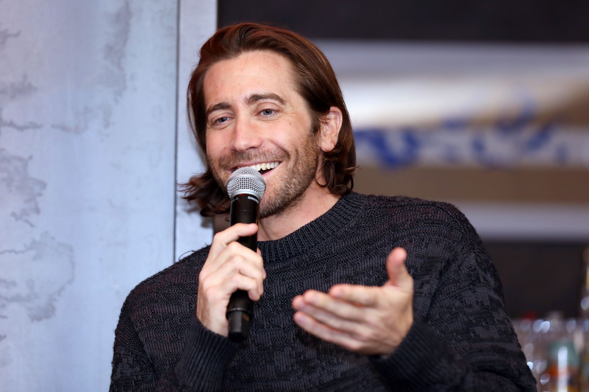 Jake Gyllenhaal speaking at a Palo Alto Networks dinner held at the Virgin Hotels