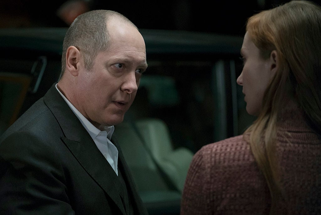 James Spader as Raymond 'Red' Reddington looks to Lotte Verbeek as Woman with concern.