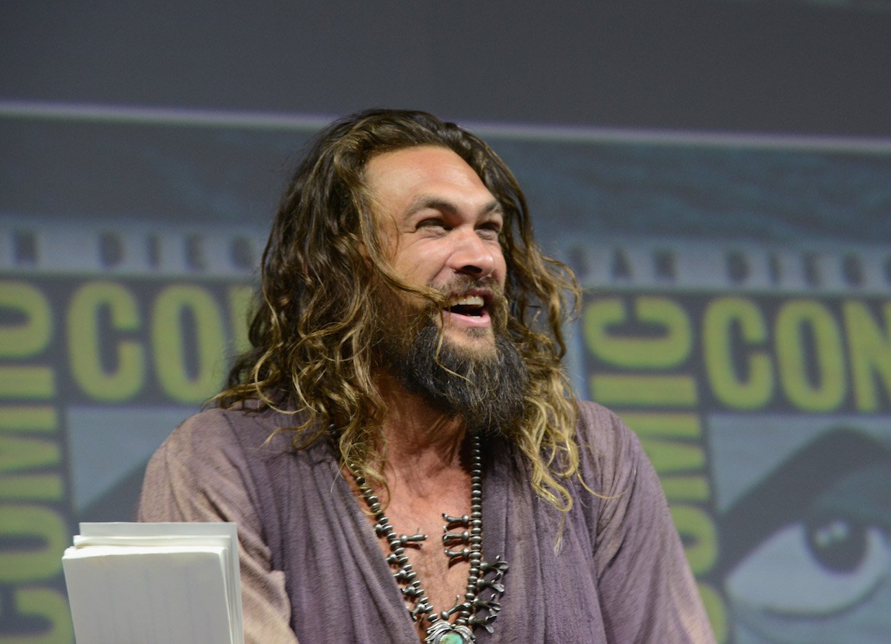 Jason Momoa at the panel for 'Aquaman' at Comic-Con.