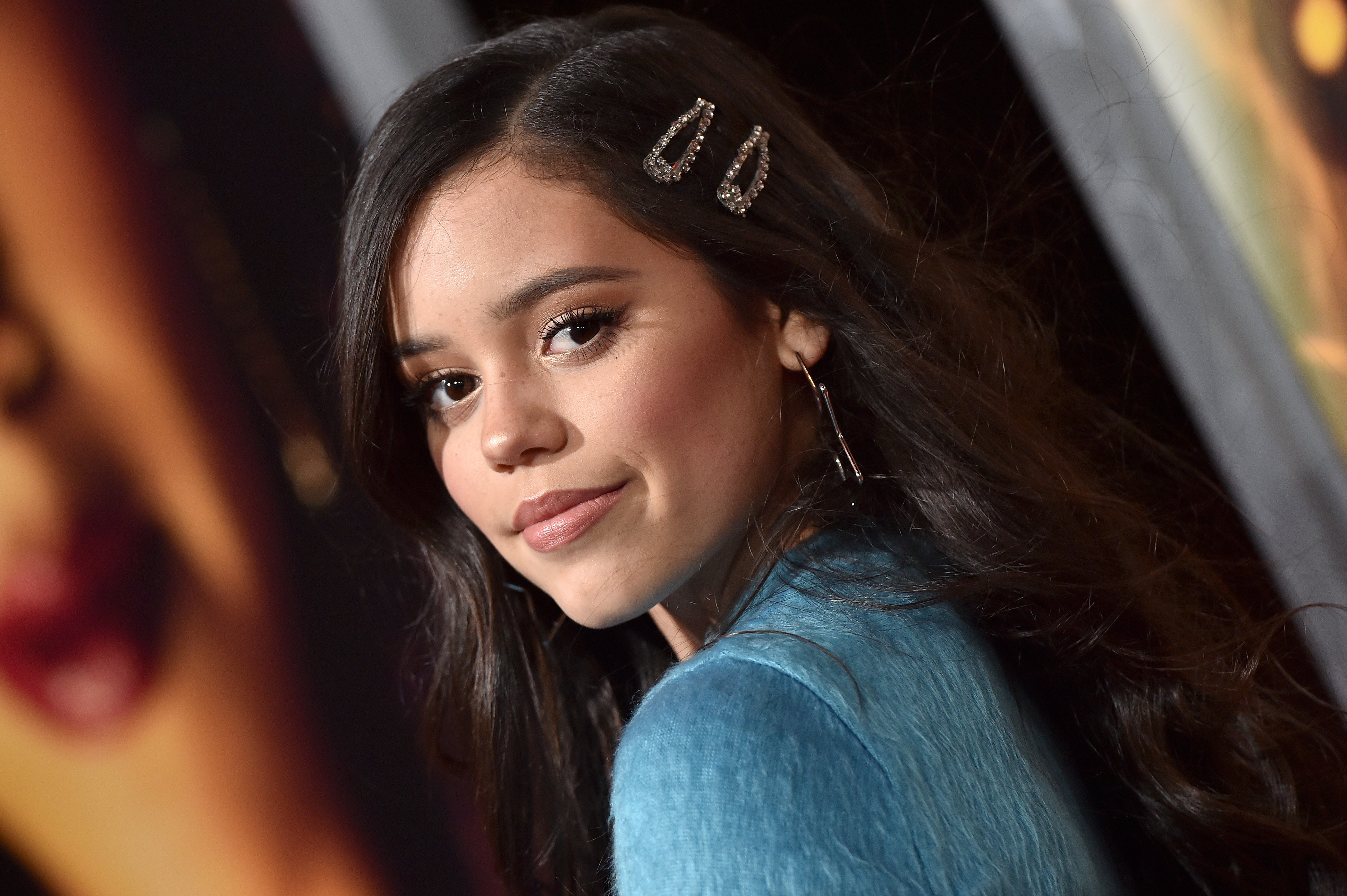 Jenna Ortega 'Wednesday' in a long sleeved vibrant blue dress