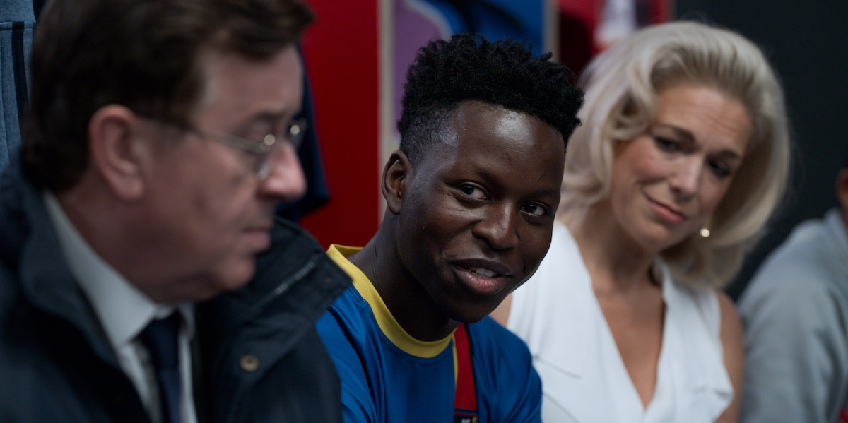 Jeremy Swift, Toheeb Jimoh, and Hannah Waddingham in 'Ted Lasso' Season 1