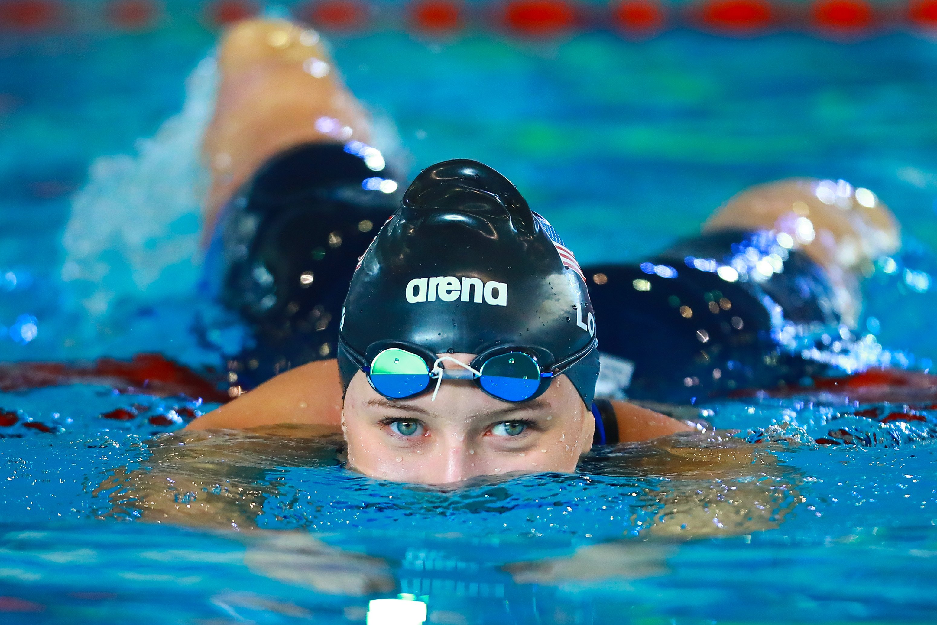 Paralympian Jessica Long in the pool following a women's 100 meter breaststroke race