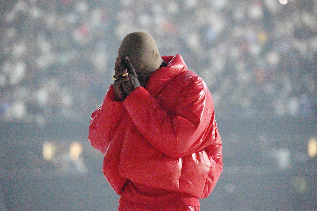 Kanye West is seen at ‘DONDA by Kanye West’ listening event at Mercedes-Benz Stadium on July 22, 2021 in Atlanta, Georgia.