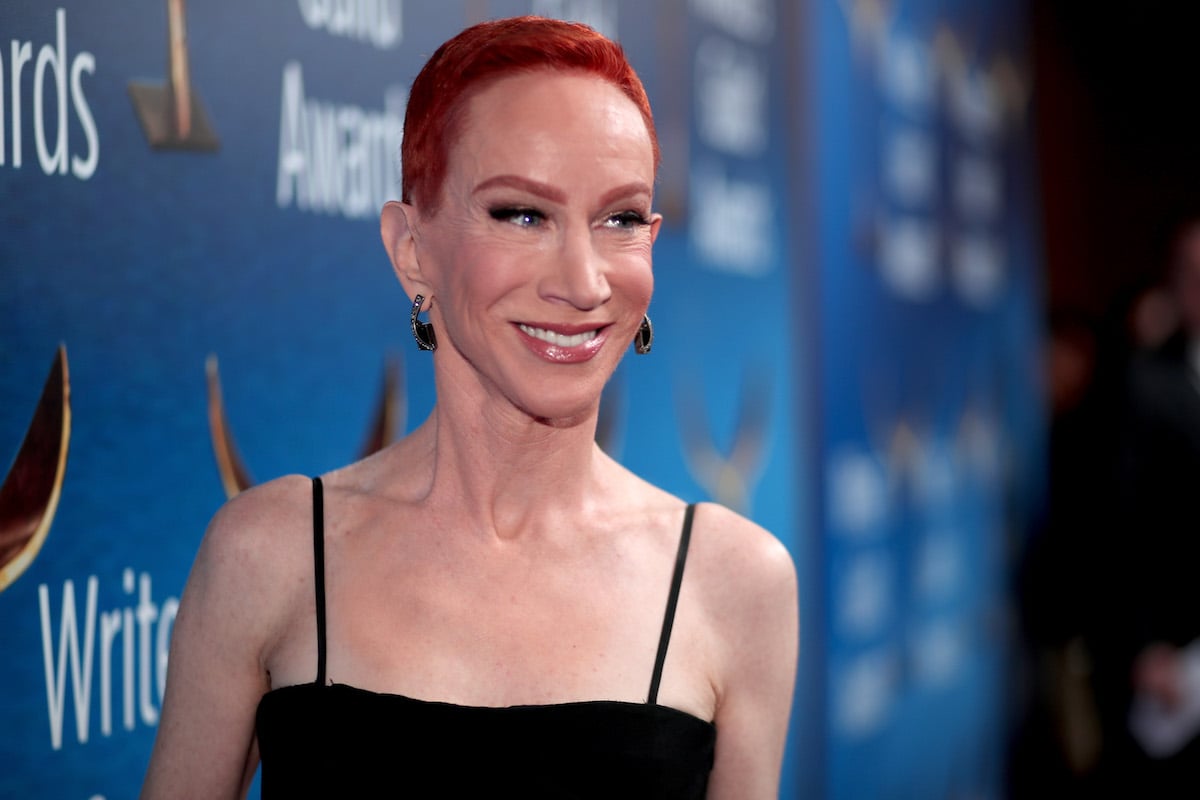 Kathy Griffin in black spaghetti strap dress