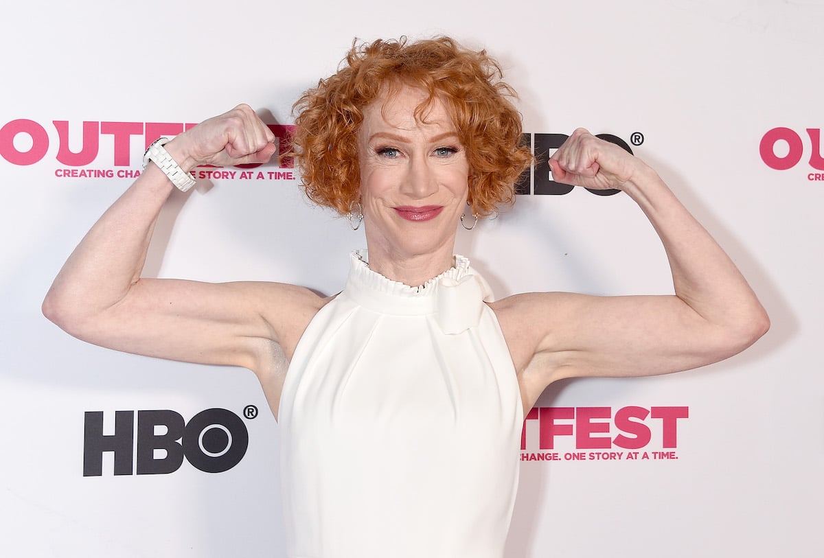 Kathy Griffin in white halter dress