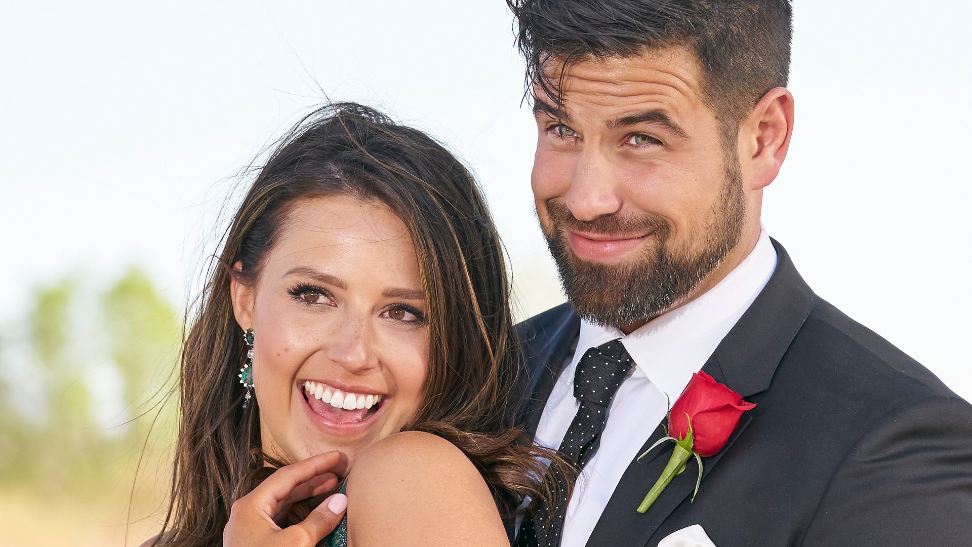 Katie Thurston and Blake Moynes pose together after getting engaged in ‘The Bachelorette' 2021 finale