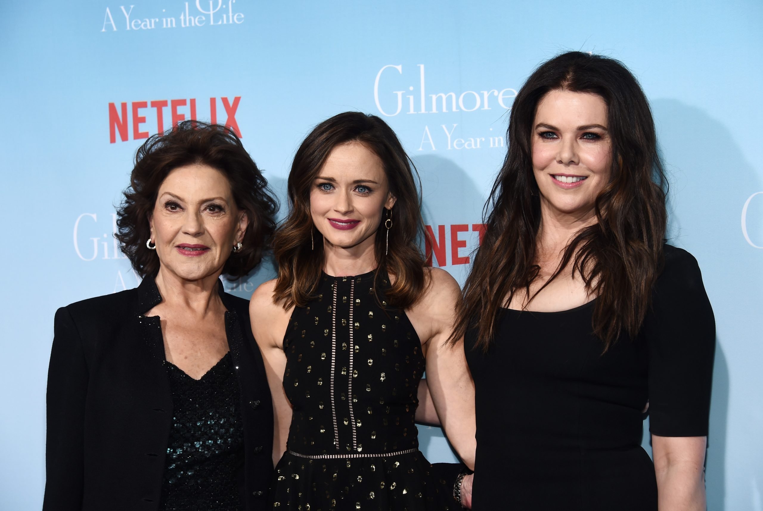 Kelly Bishop, Alexis Bledel and Lauren Graham at the premiere of 'Gilmore Girls: A Year in the Life' posing for photographers in black outfits