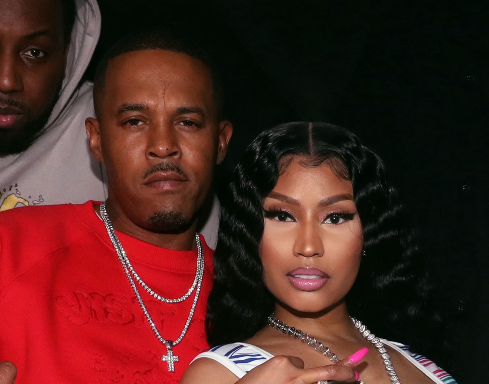 Kenneth 'Zoo' Petty (L) and Nicki Minaj attend Church On Sundays Hosted By Nicki Minaj And Phil The Mayor And DJ Clues Birthday Party at The Argyle