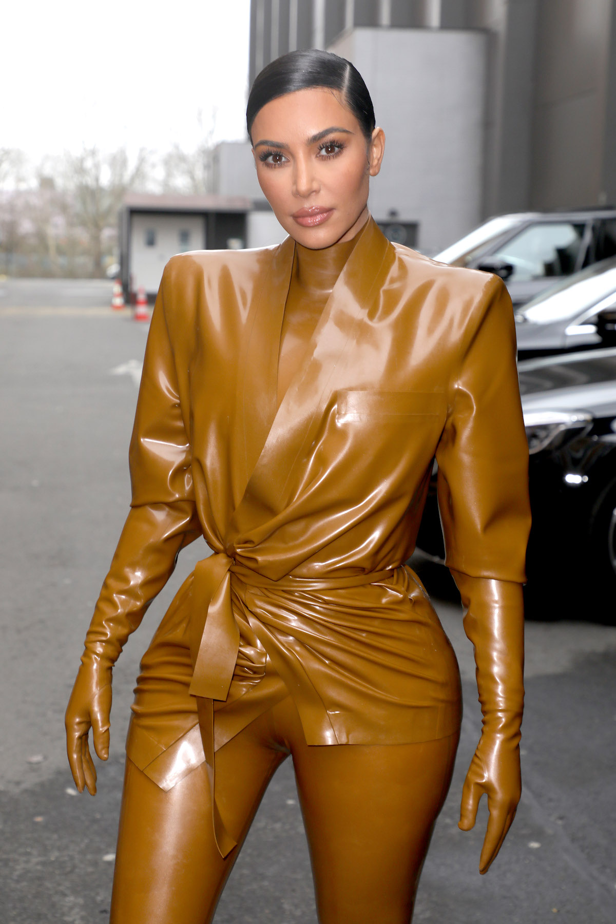 Kim Kardashian West steps out in a latex suit.