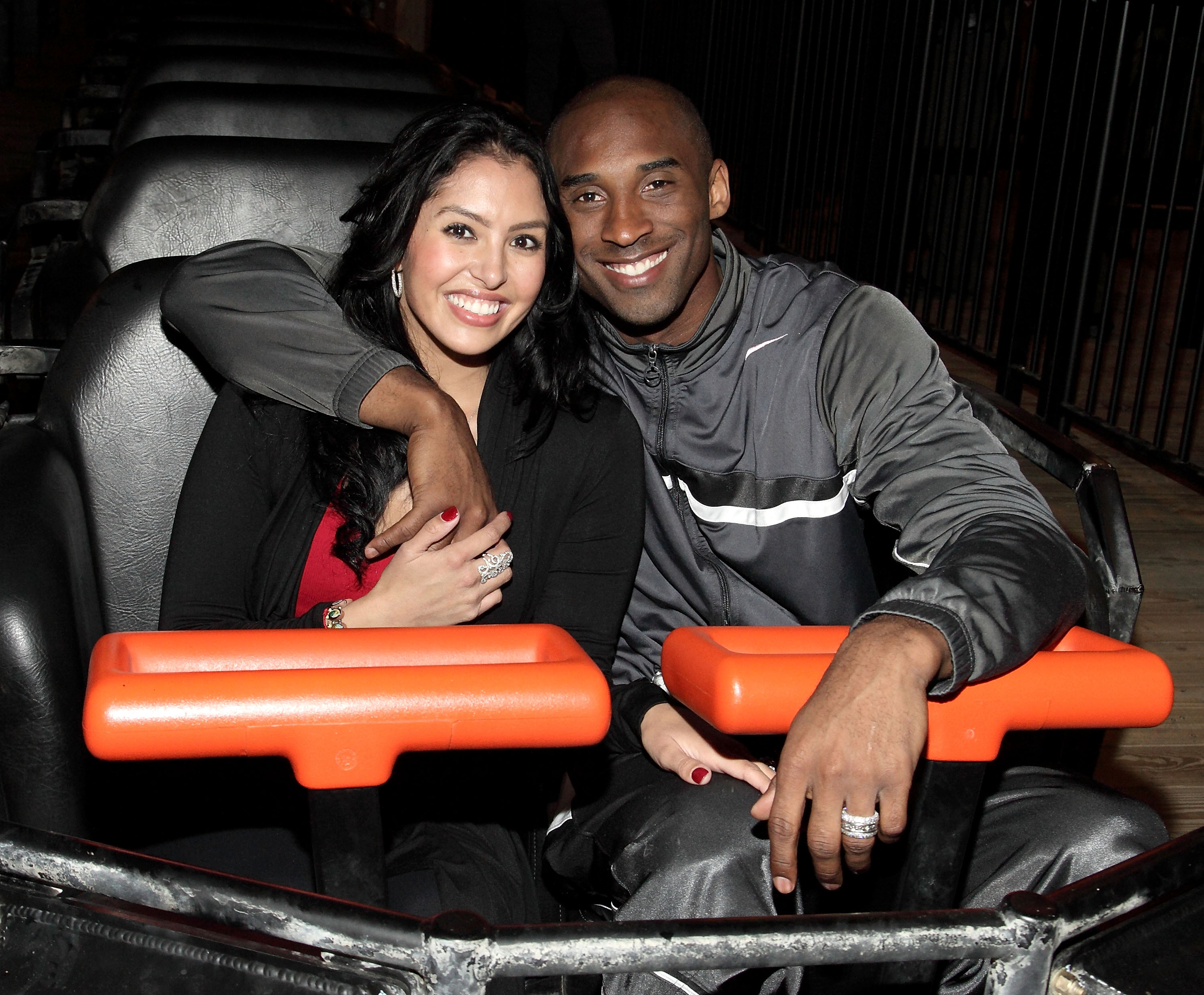 Kobe Bryant and Vanessa Bryant on Terminator Salvation - The Ride at Six Flags Magic Mountain
