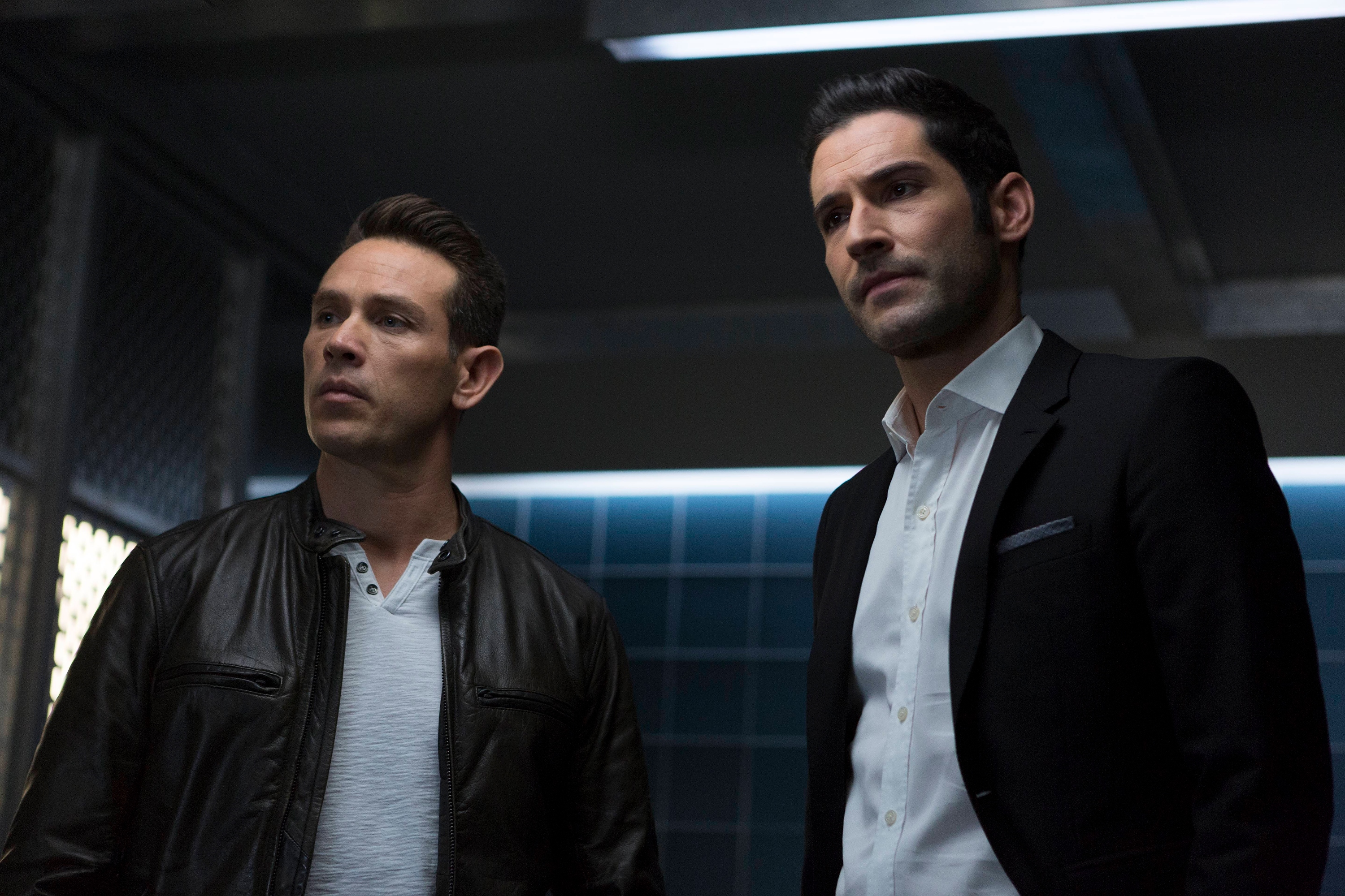 Dan and Lucifer, Lucifer, side by side in police precinct
