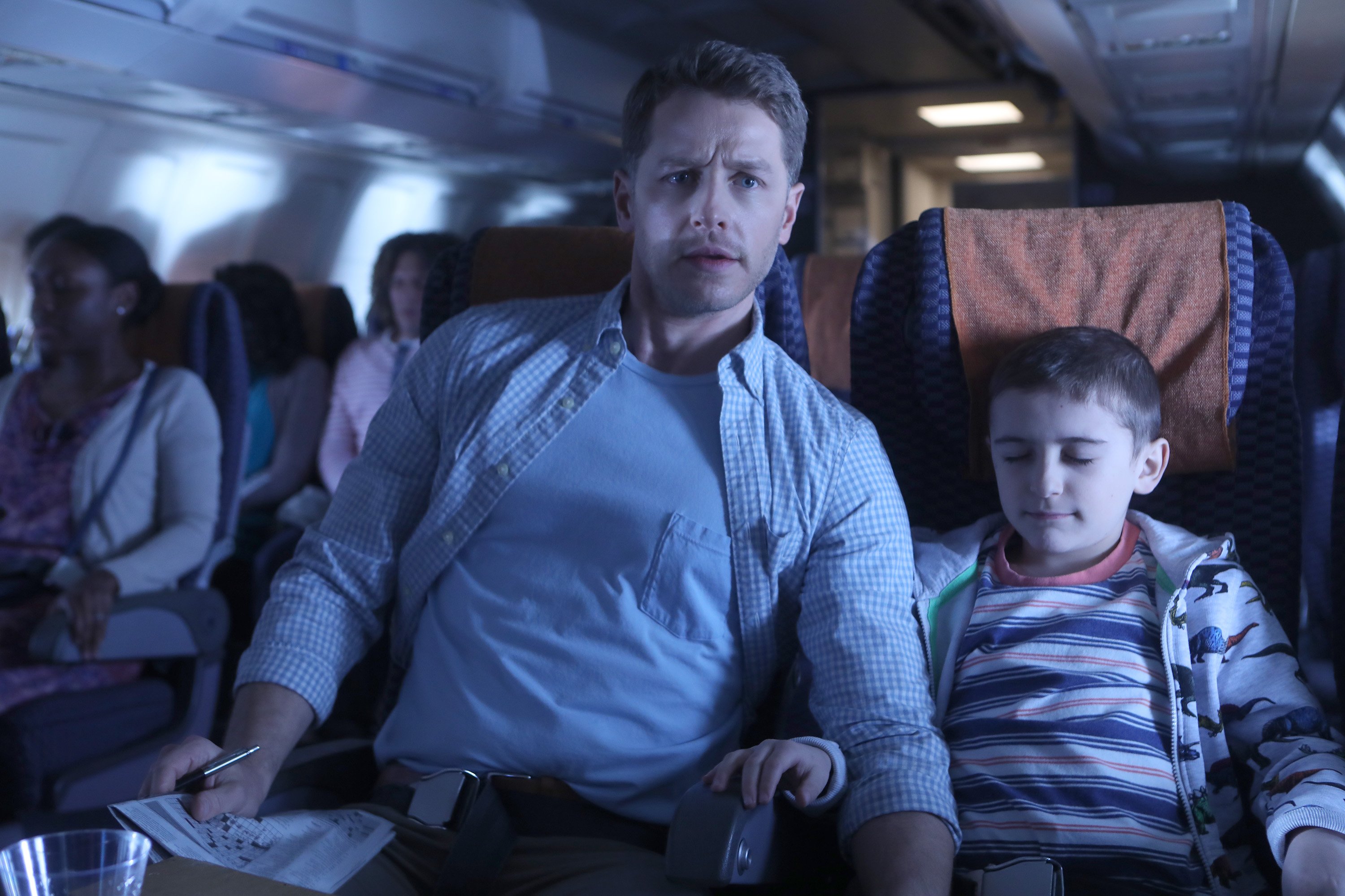 'Manifest' episode titled 'Pilot' featuring Josh Dallas as Ben Stone and Jack Messina as Cal Stone