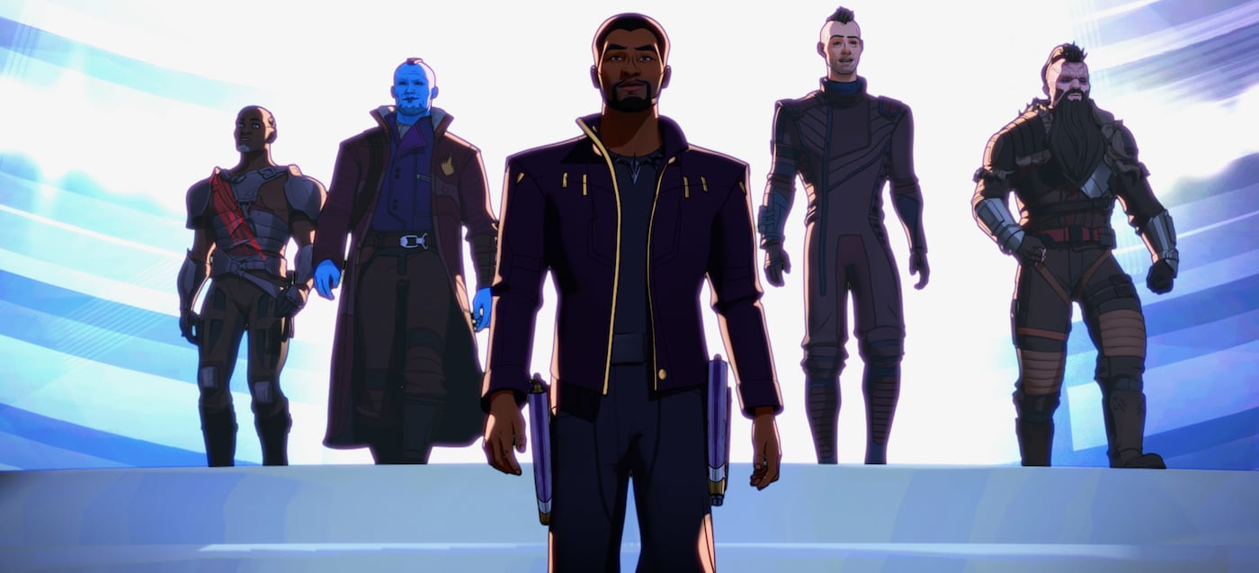 Korath (left), Yondu, T'Challa/Star-Lord, Kraglin, and Taserface in Marvel Studios' 'What If...?'