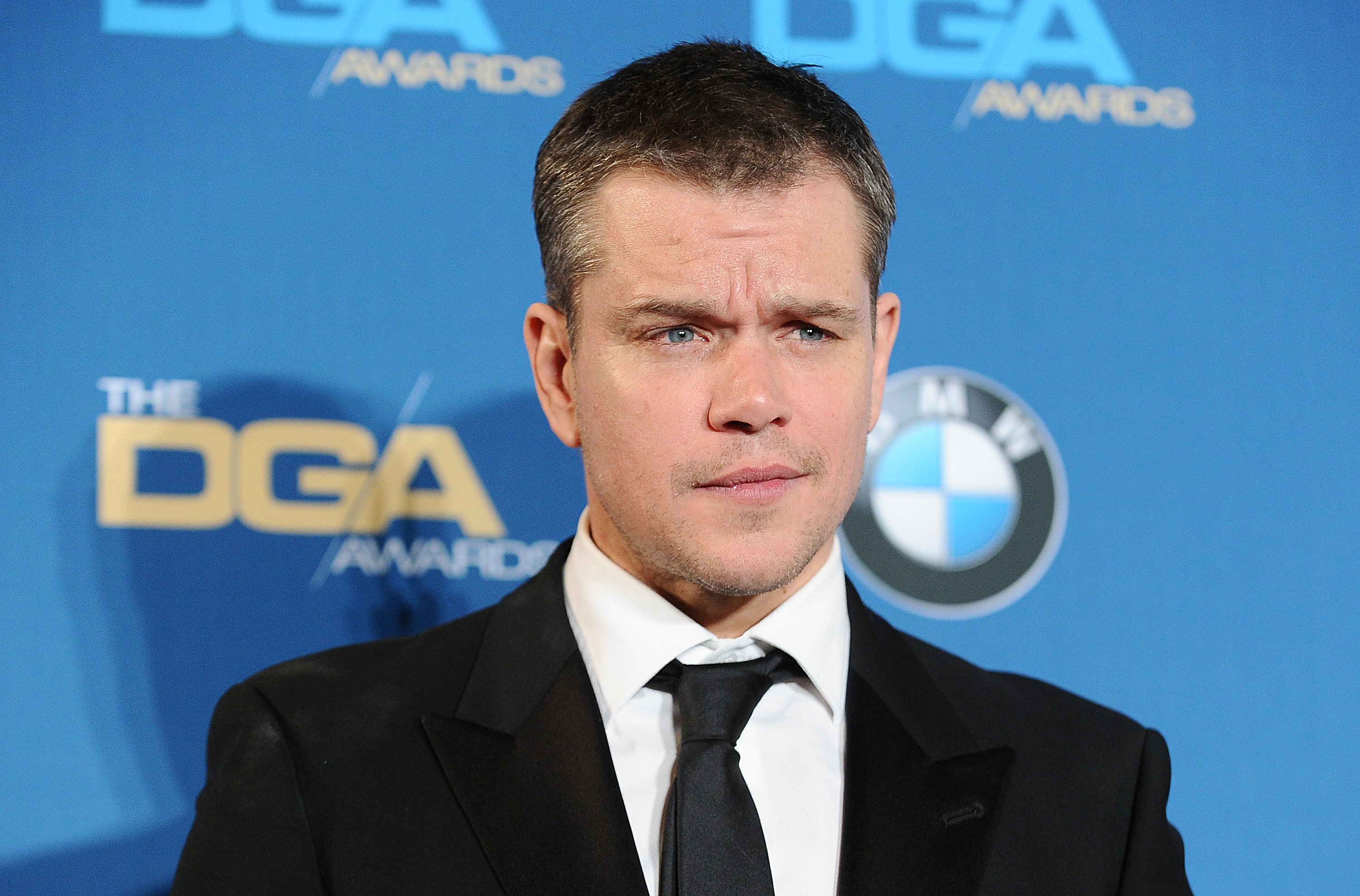 Actor Matt Damon poses in the press room at the 68th annual Directors Guild of America Awards at the Hyatt Regency Century Plaza on February 6, 2016 in Los Angeles, California.