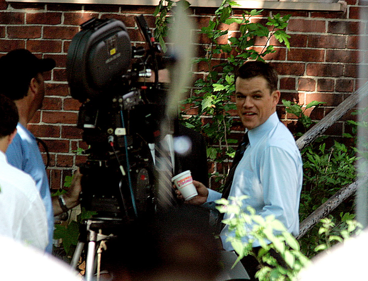 Matt Damon looks at the camera while filming 'The Departed'