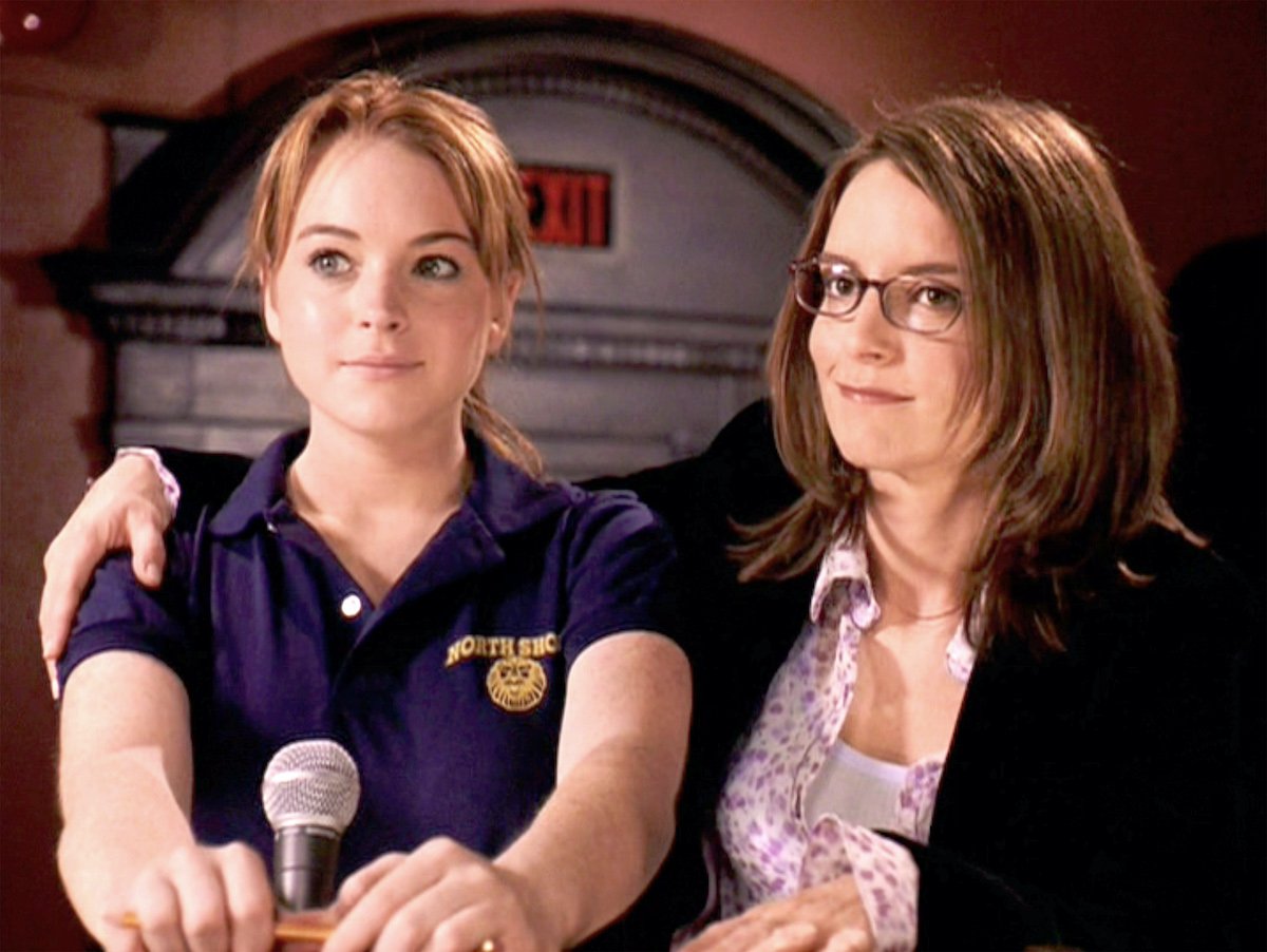 Mean Girls", directed by Mark Waters. Seen here at the Illinois High School Mathletes State Championship, from left, Lindsay Lohan as Cady Heron and Tina Fey as Ms. Sharon Norbury.