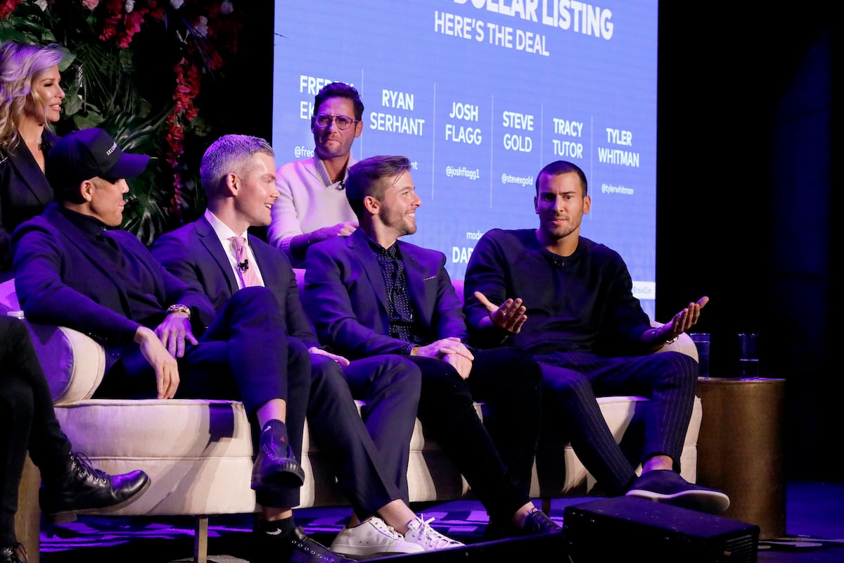 Steve Gold, Tracy Tutor, Fredrik Eklund, Ryan Serhant, Josh Flagg, and Tyler Whitman from Million Dollar Listing dish during BravoCon