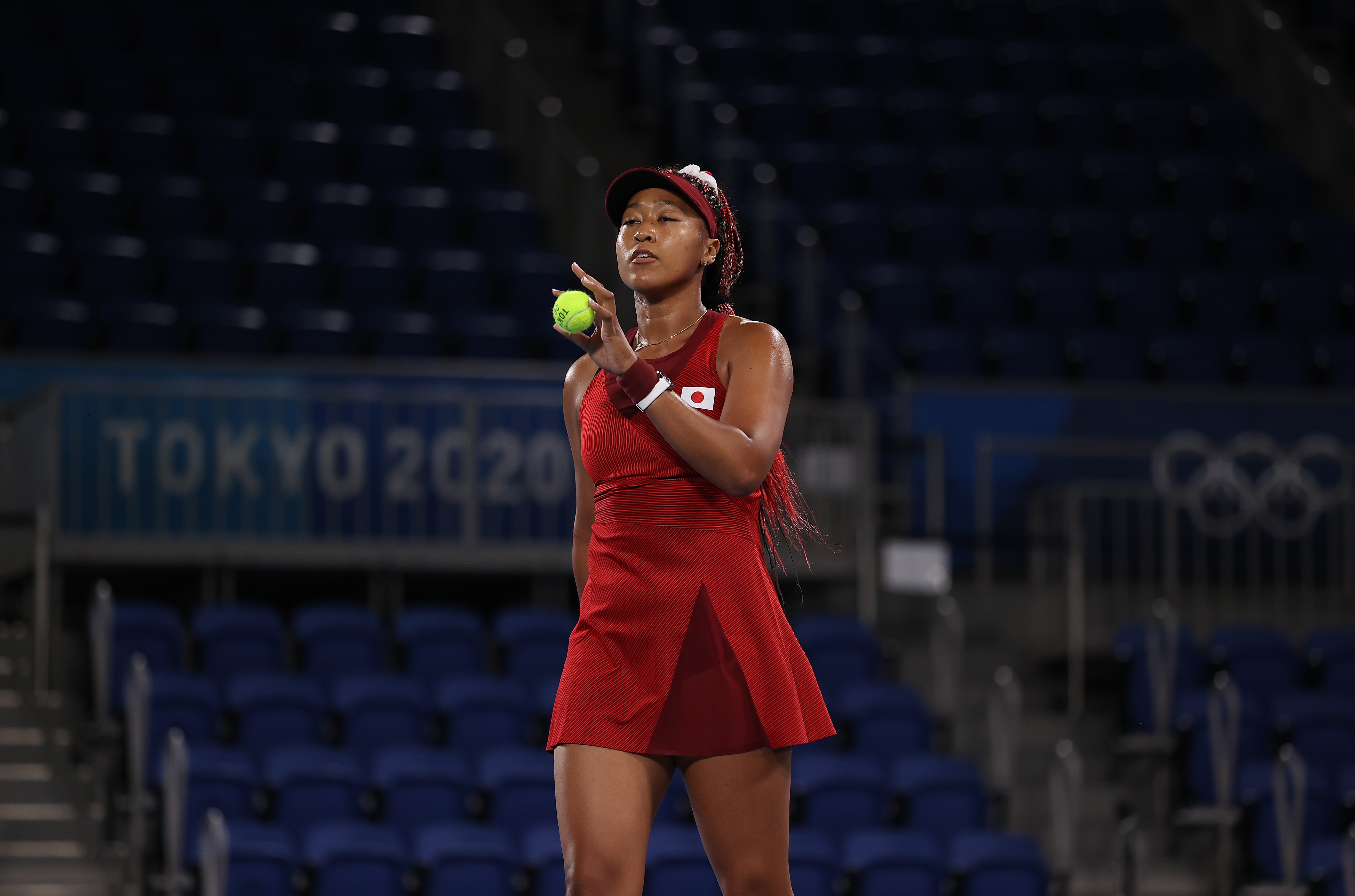 Naomi Osaka of Team Japan prepares to serve during her Women's Singles Third Round match against Marketa Vondrousova