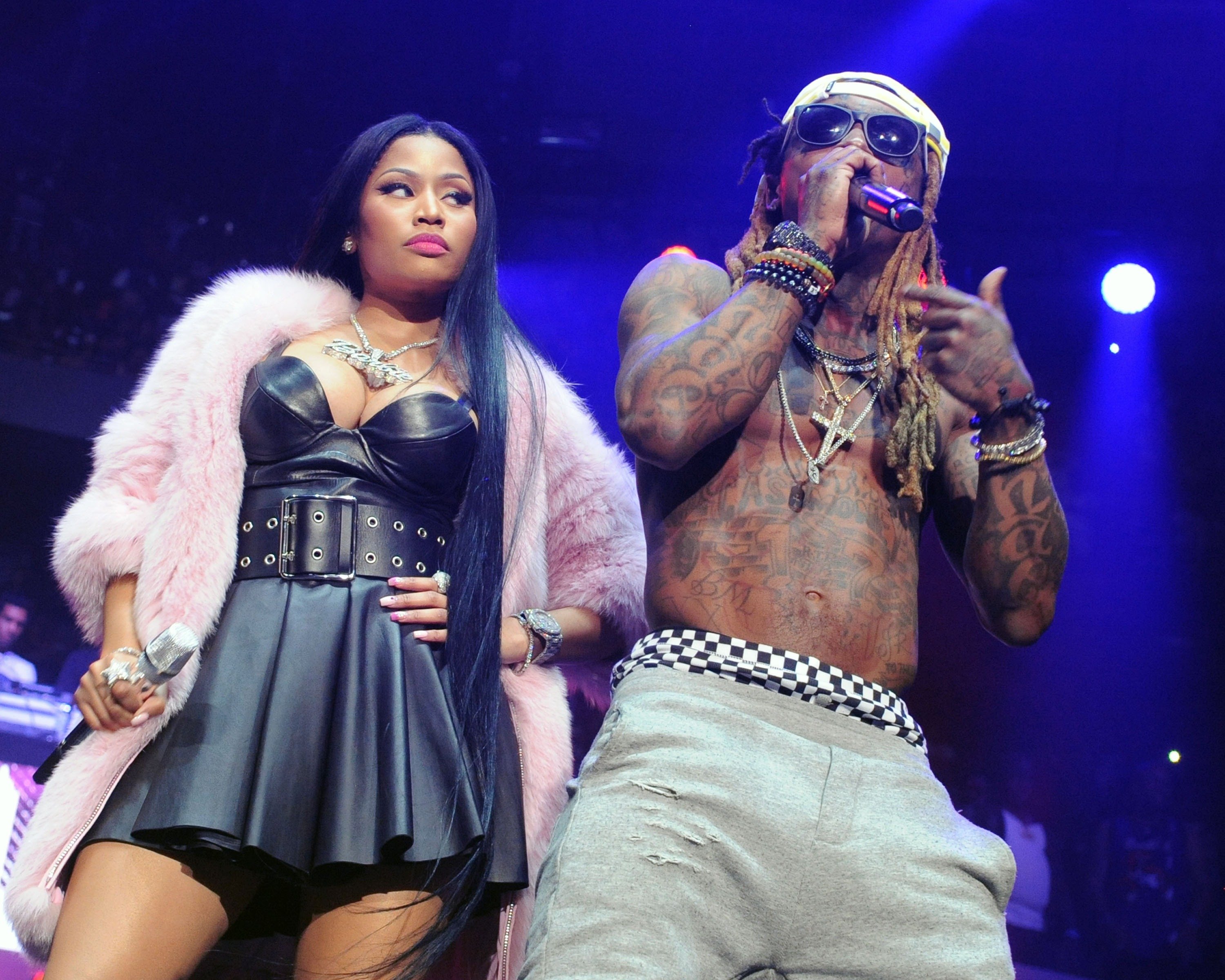 Nicki Minaj and Lil Wayne perform during surprise appearances duing the Hot 107.9 Birthday Bash