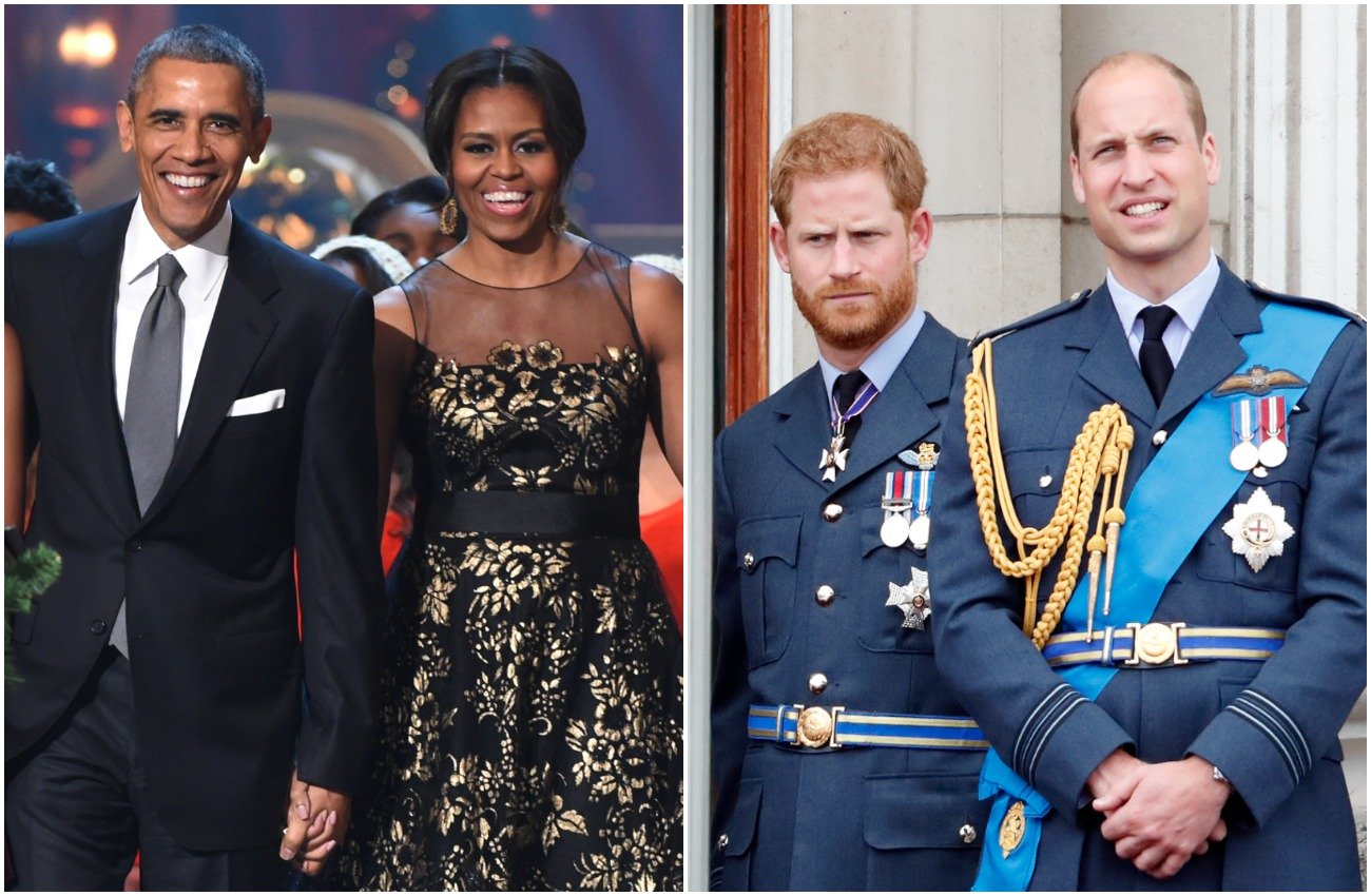 Photo of Barack and Michelle Obama next to photo of Prince Harry and Prince William