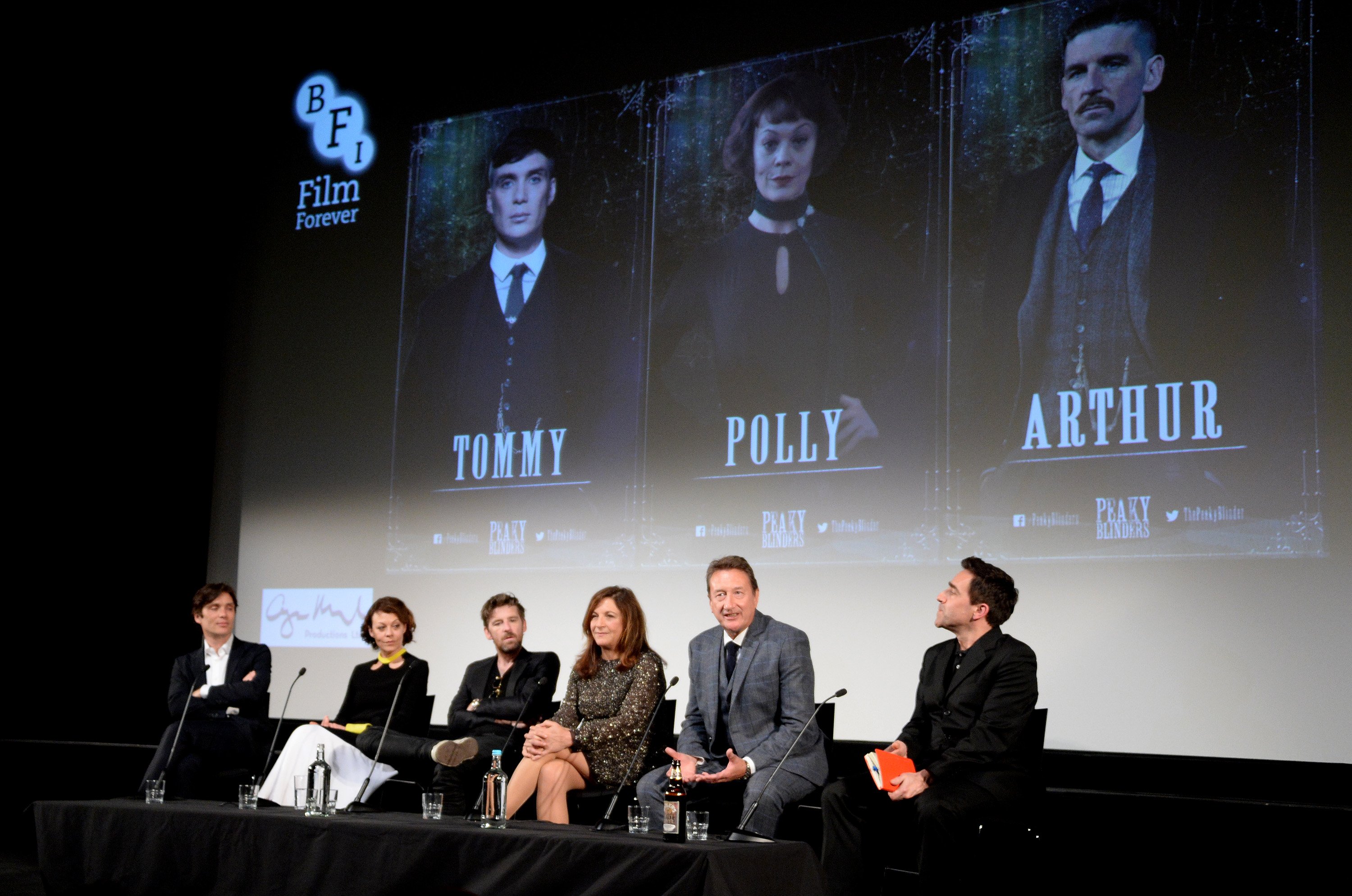 Cillian Murphy, Helen McCrory, Paul Anderson, Caryn Mandabach and Steven Knight sit for a Q&A a the premiere of 'Peaky Blinders' season 3