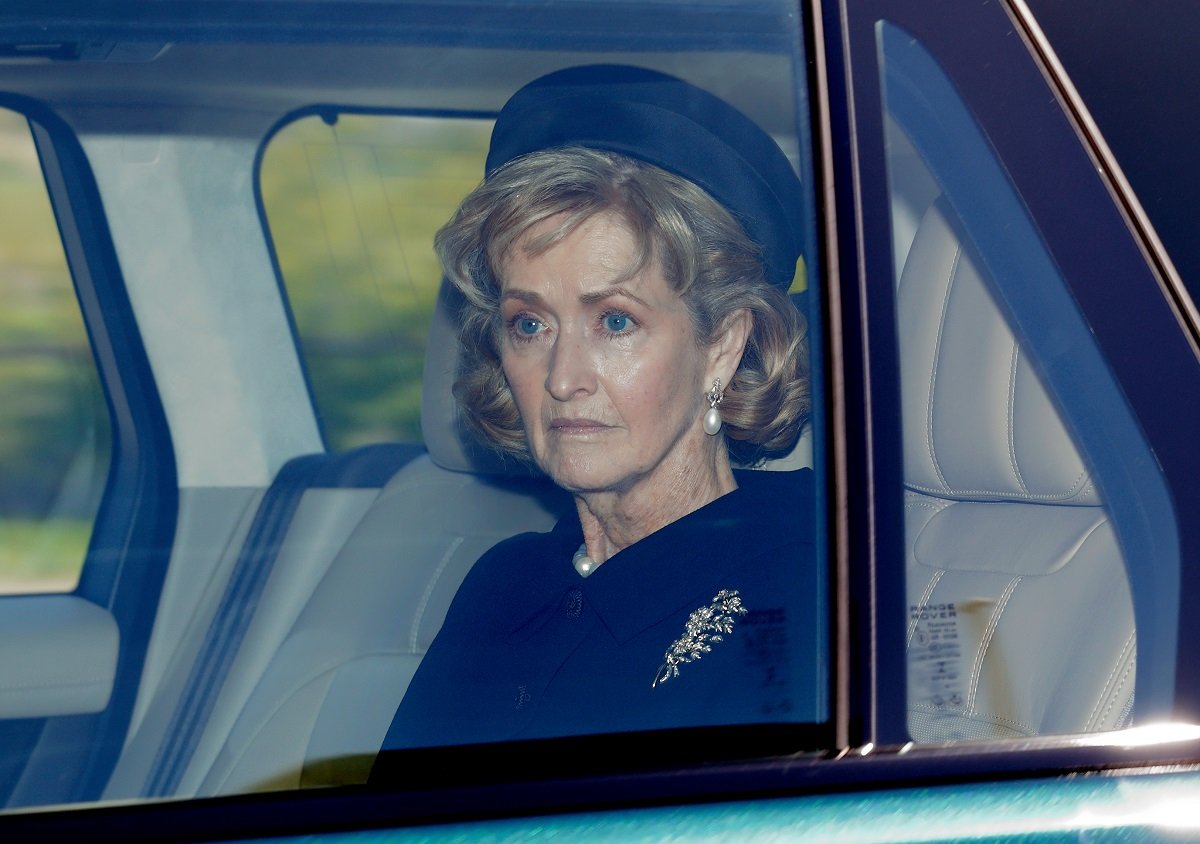 Penelope Knatchbull, Countess Mountbatten of Burma arrives at Windsor Castle to attend the funeral of Prince Philip