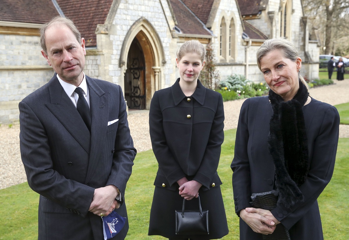 Prince Edward, Sophie and their daughter, Lady Louise Windsor, during an interview following the announcement of Prince Philip's death