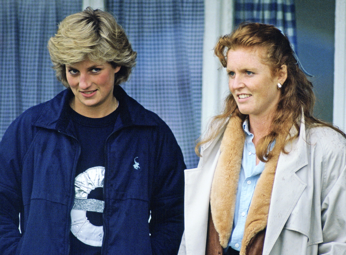 Princess Diana stands next to Sarah Ferguson in 1987