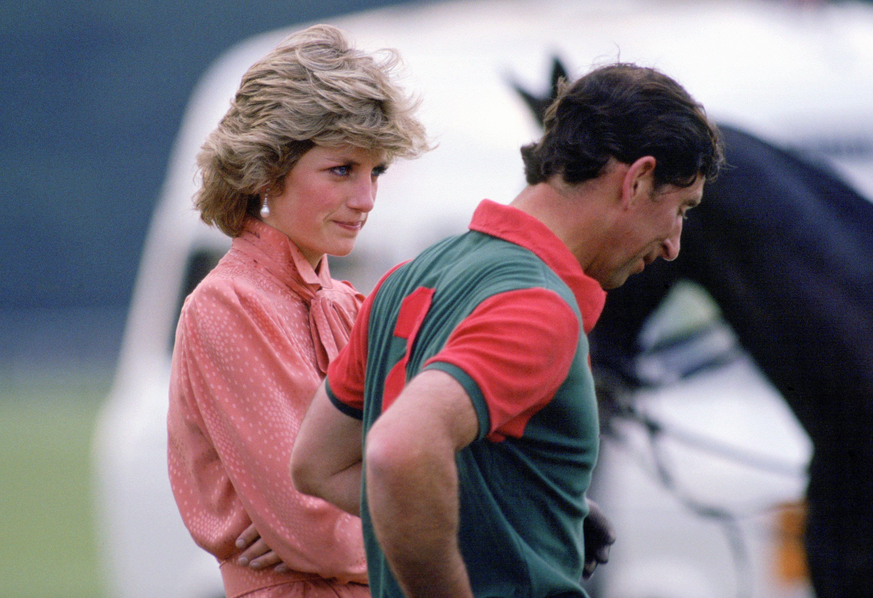 Princess Diana and Prince Charles looking upset while at Smith's Lawn Polo Club