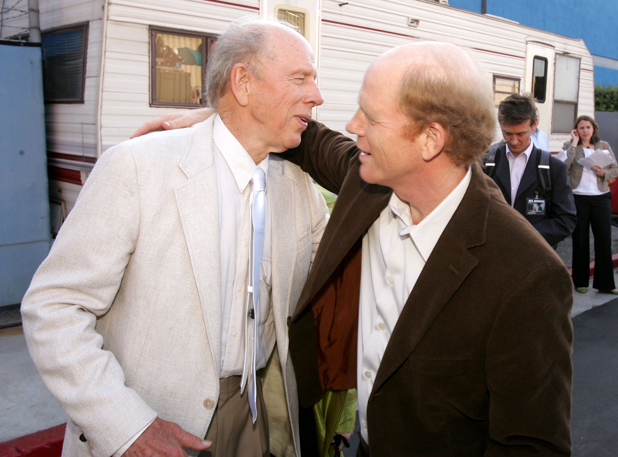 (L to R): Actor Rance Howard embraces his son, the Oscar-winning director Ron Howard, 2005.