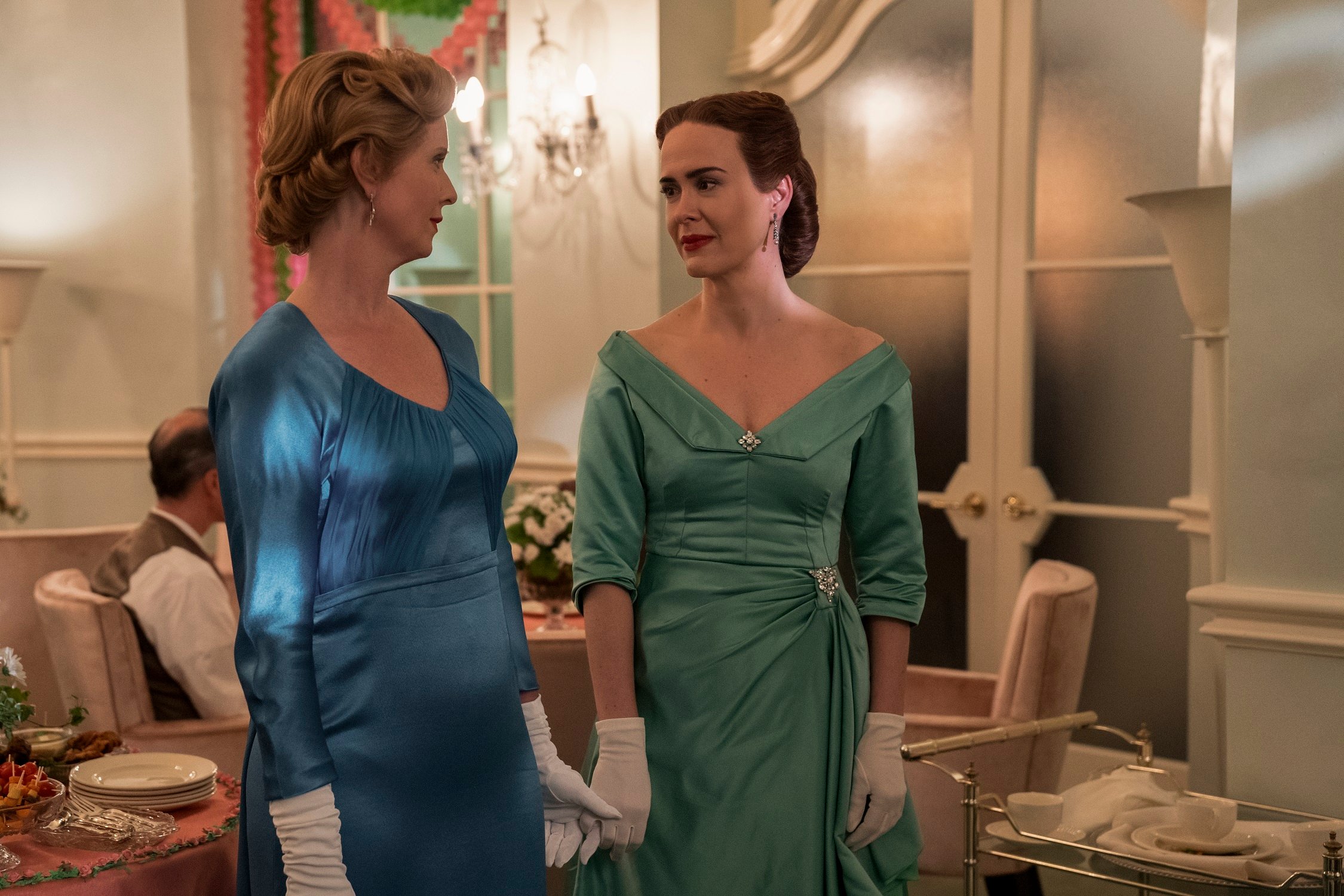 Cynthia Nixon and Sarah Paulson act in a scene for 'Ratched' season 1