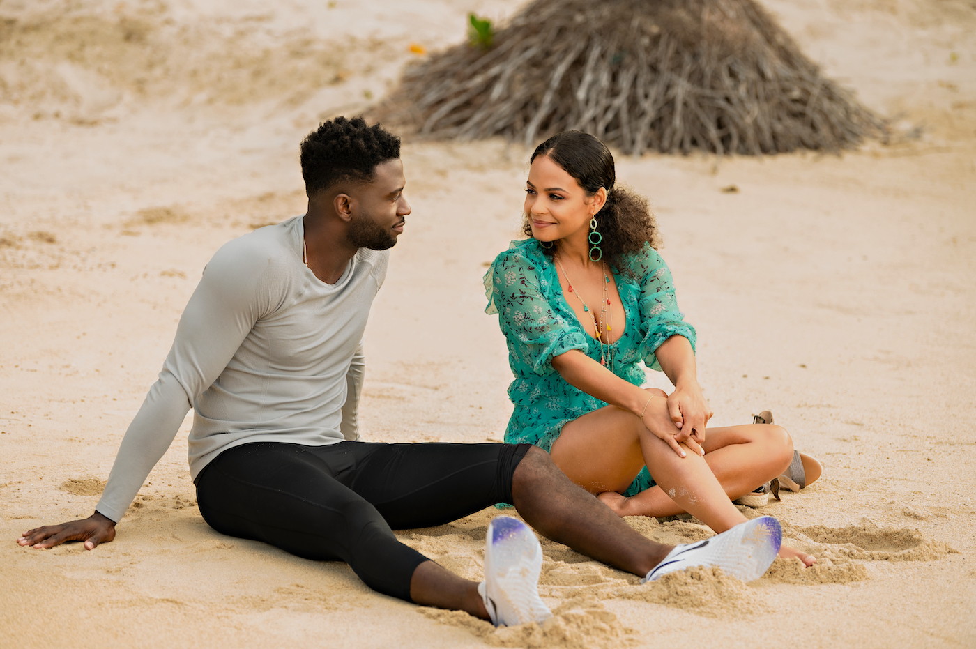 'Resort to Love' production still: Sinqua Walls as Caleb King and Christina Milian as Erica Wilson