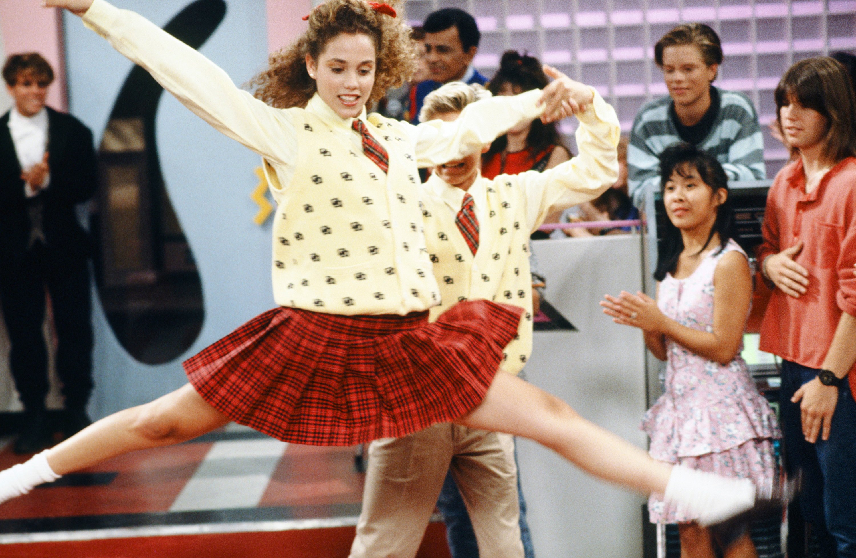 Elizabeth Berkley is seen as Jessie Spano in a dance costume at the Max in a scene for 'Saved by the Bell'