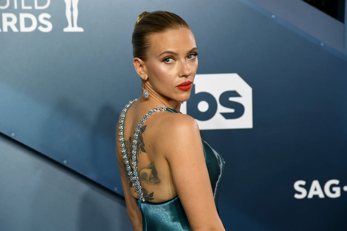 Scarlett Johansson wearing turqoise gown