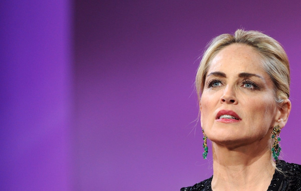 Sharon Stone purple background