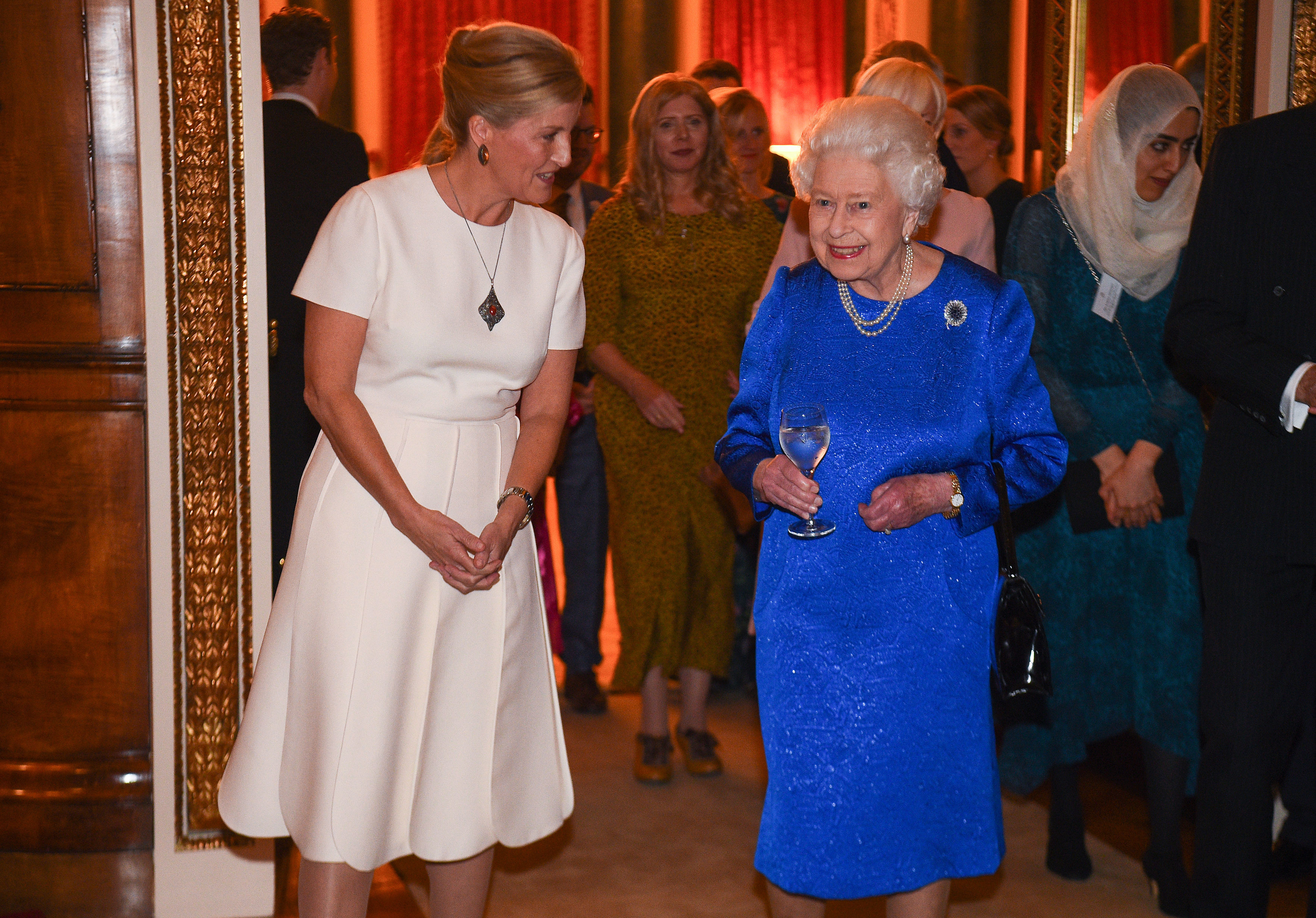 Sophie, Countess of Wessex speaking to Queen Elizabeth II during a reception at Buckingham Palace