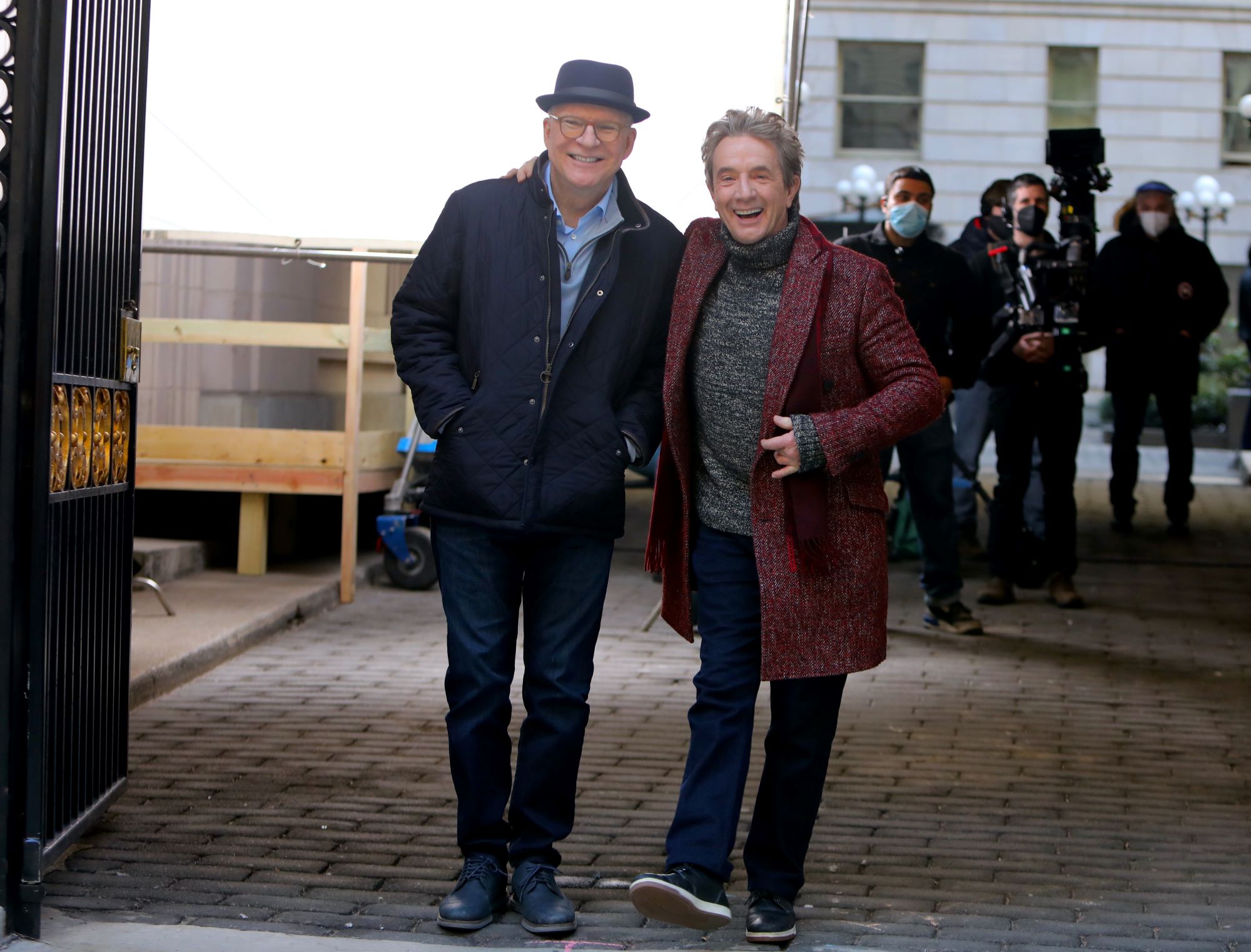 Steve Martin and Martin Short on the set of 'Only Murders in the Building' in New York City