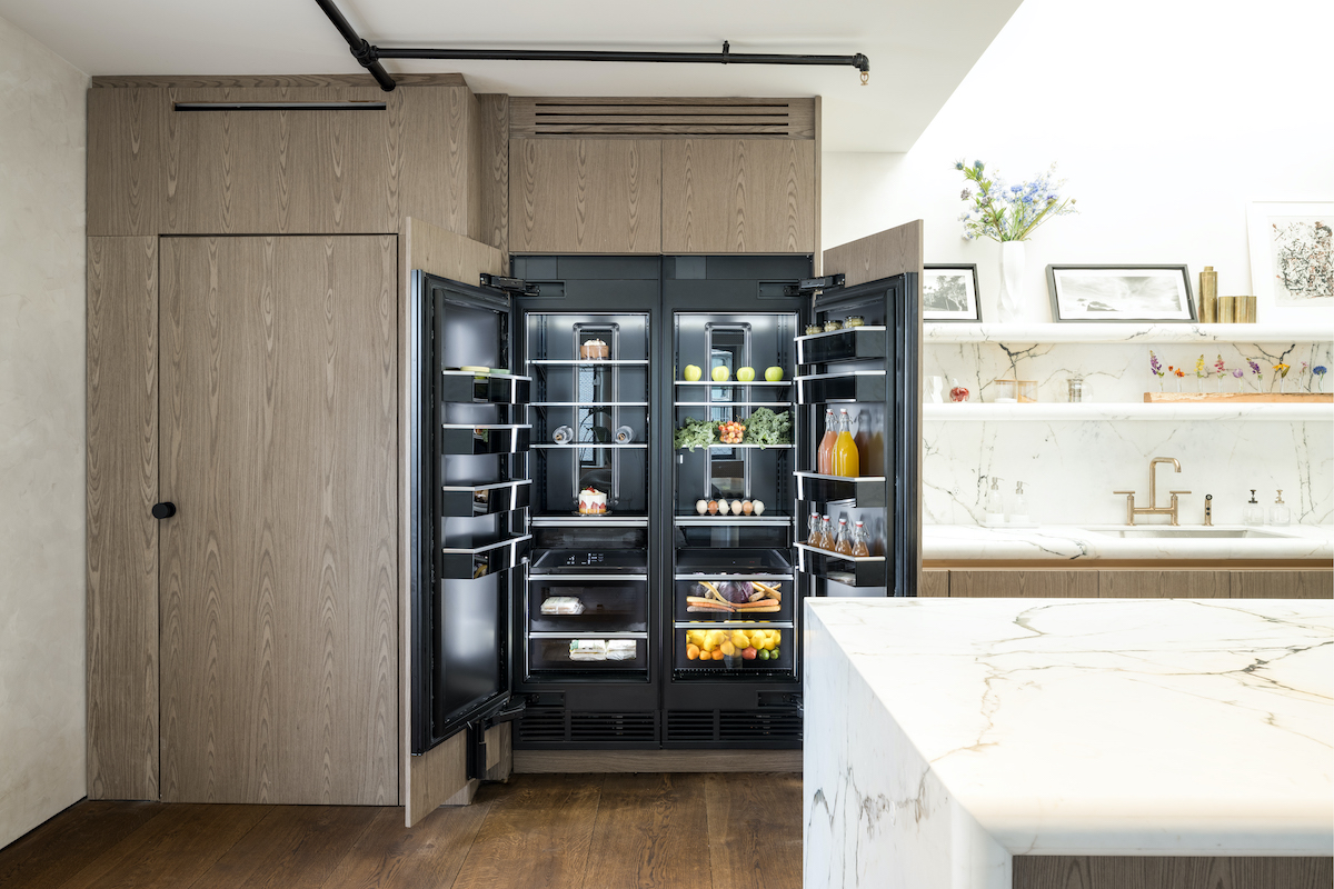 Open refrigerator doors in penthouse renovated by 'Million Dollar Listing New York' cast member Steve Gold
