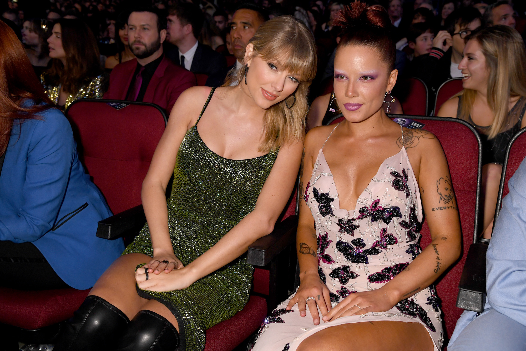Taylor Swift and Halsey posing together at the 2019 American Music Awards