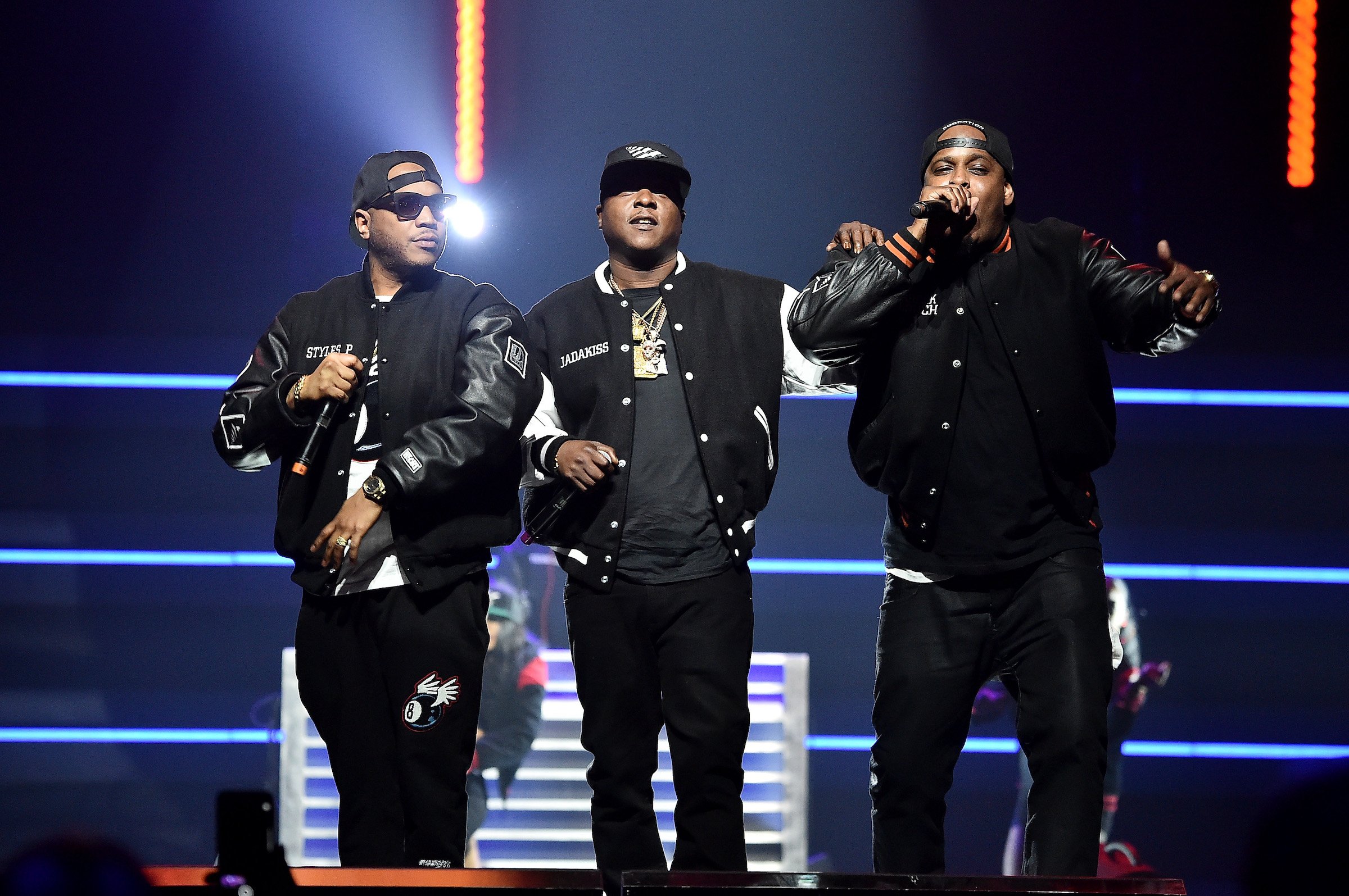 (L-R) Styles P, Jadakiss, and Sheek Louch of The Lox perform onstage in Brooklyn