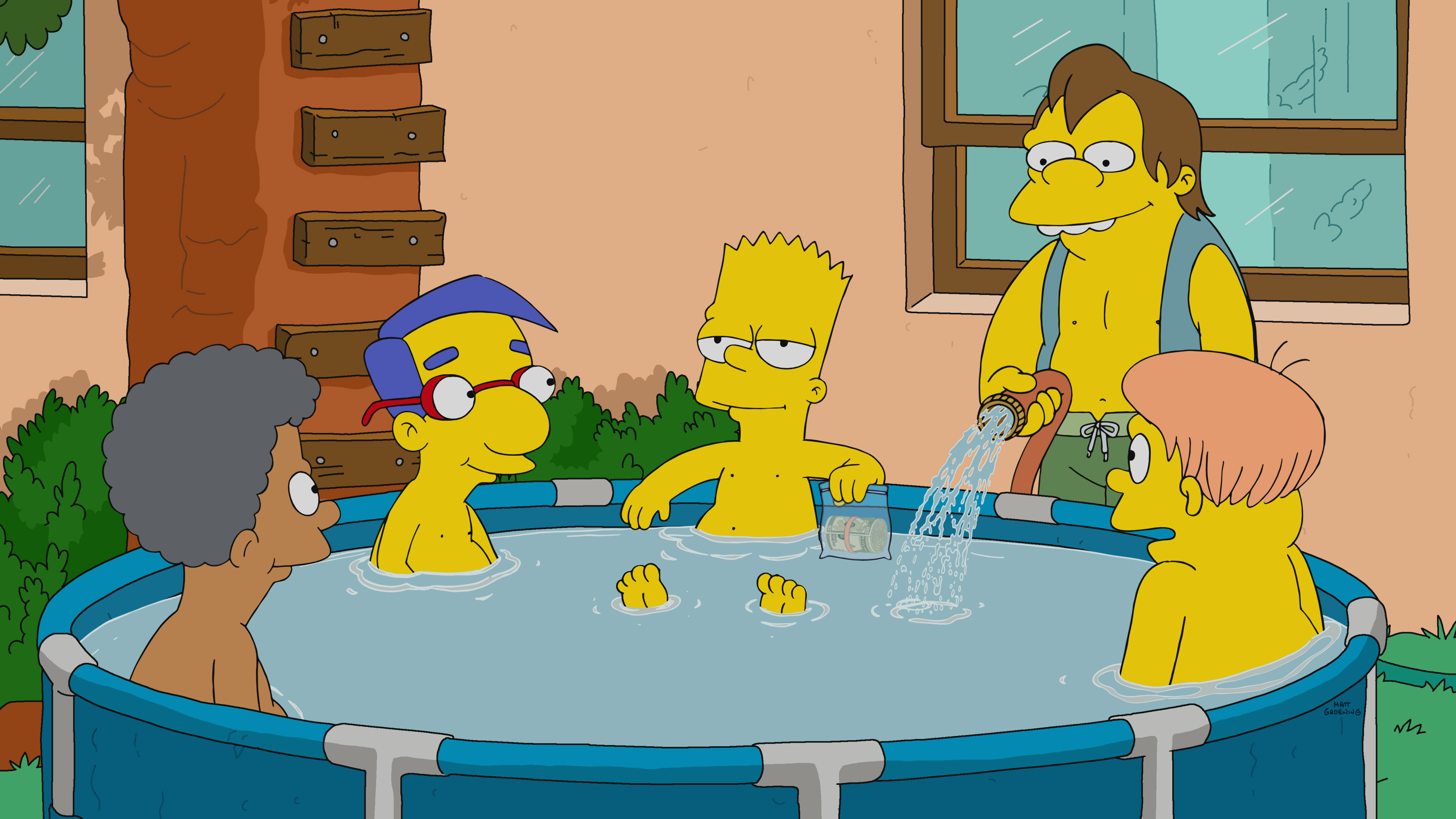 The Simpsons: Nelson Muntz fills the pool with water