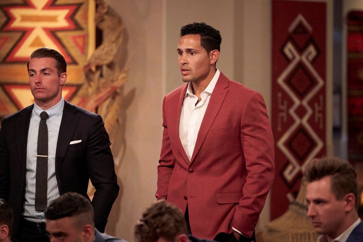 Thomas Jacobs in a red suit on 'The Bachelorette'