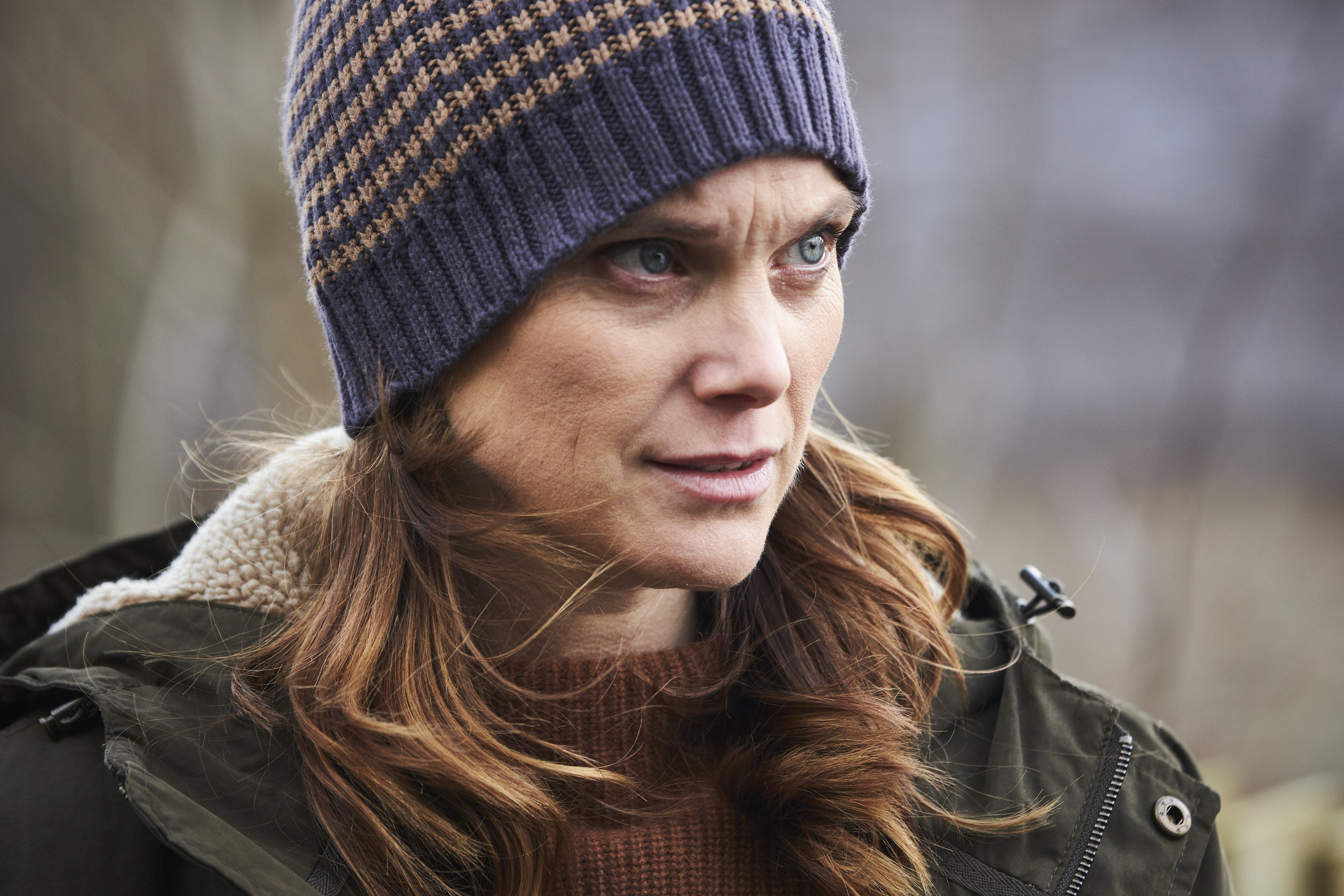 LIz White as Fiona, wearing a knit hat, in 'Unforgotten' Season 4