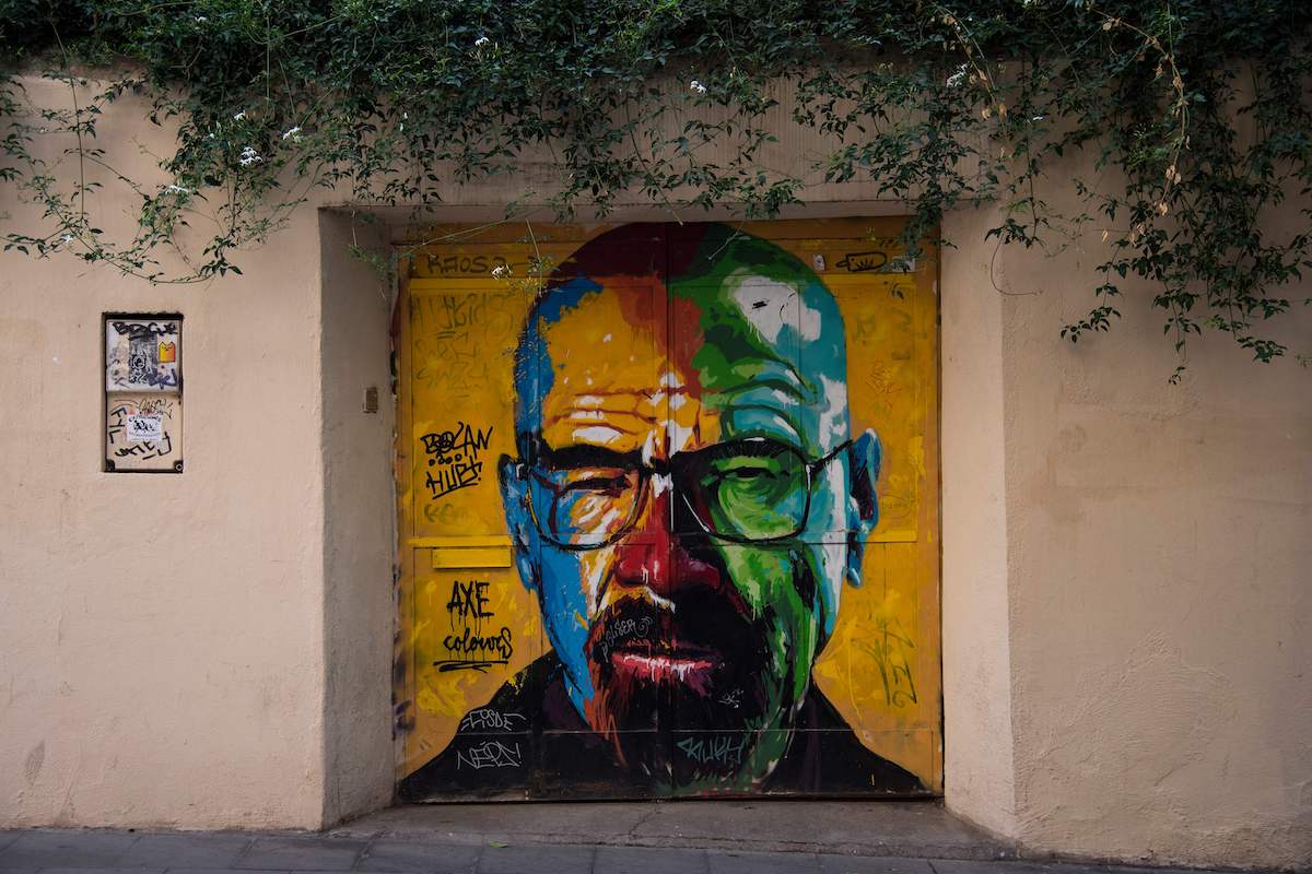 'Breaking Bad' grafitti of Walter White on a wall in Barcelona