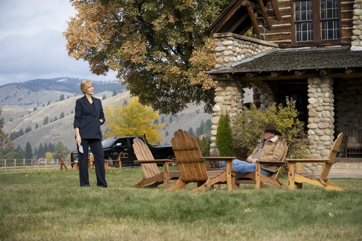 Kelly Reilly (Beth Dutton) and Kevin Costner (John Dutton) on the Dutton ranch in an image from season 3 of ‘Yellowstone’