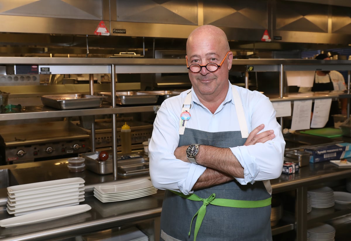 Andrew Zimmern in a kitchen