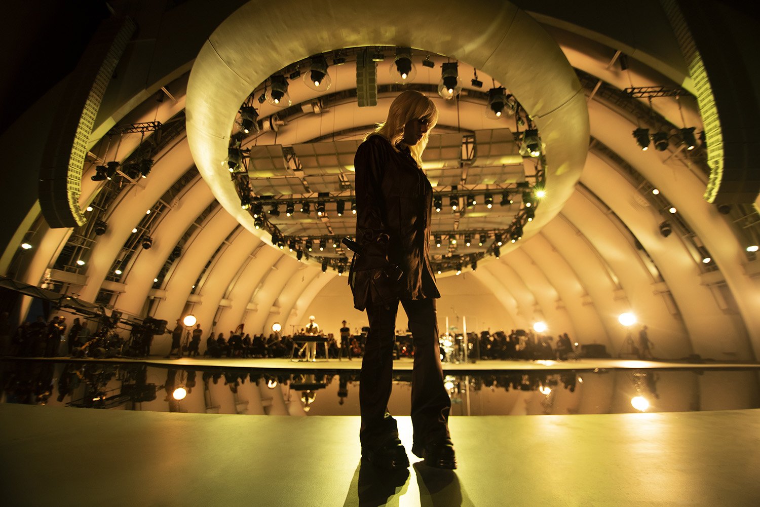 Billie Eilish stands on stage at The Hollywood Bowl in Los Angeles during her 'Happier Than Ever: A Love Letter to Los Angeles' Disney+ concert film