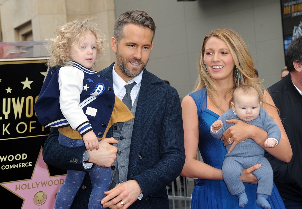Ryan Reynolds and  Blake Lively (R) and with daughters  James (L) and Inez at Ryan Reynolds' Star Ceremony On The Hollywood Walk Of Fame on December 15, 2016, in Hollywood, California.  