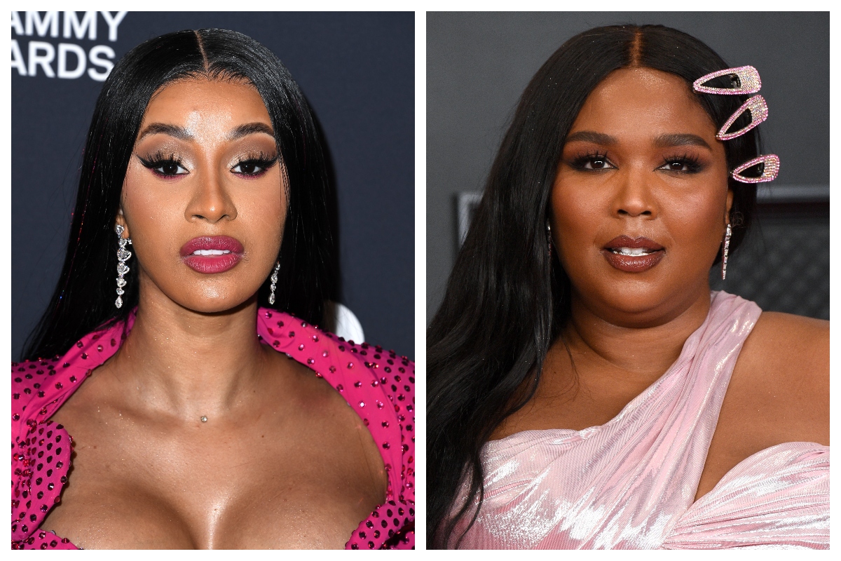 composite image of Cardi B and Lizzo (R)